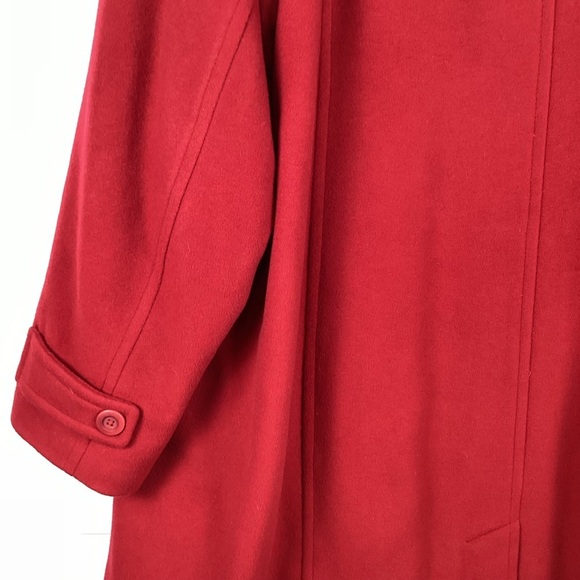 LL Bean womens red lambs wool DRESS Coat 1X Thinsulate lining-kick pleat - Picture 9 of 12